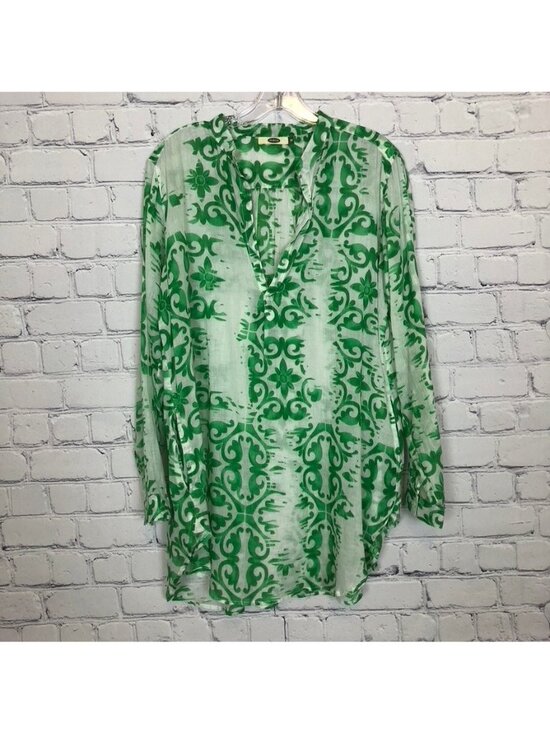 Dolma Tops - Dolma White Green Print Tunic Size M 100% Cotton